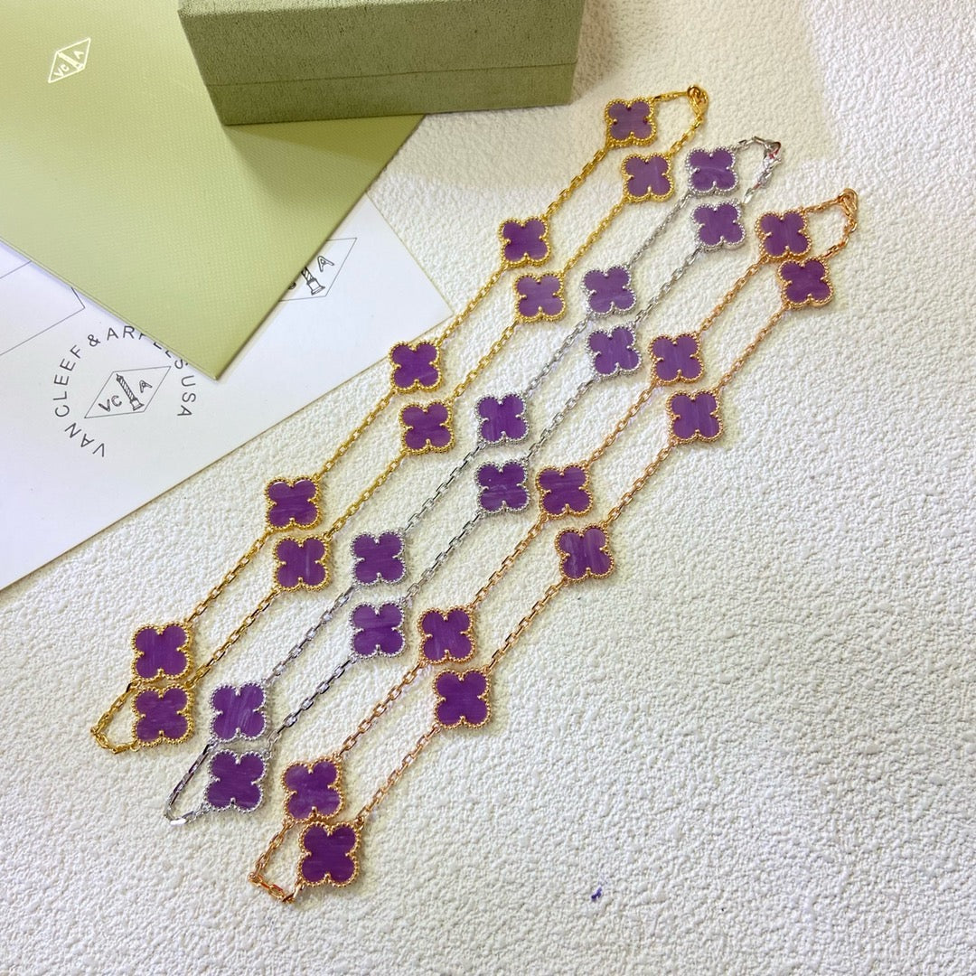 ¡®Aura Jewels¡¯CLOVER 10 MOTIFS PURPLE VIOLET NECKLACE