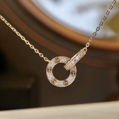 ¡®Aura Jewels¡¯LOVE 7.6MM NECKLACE ROSE GOLD AND SILVER  FULL DIAMOND
