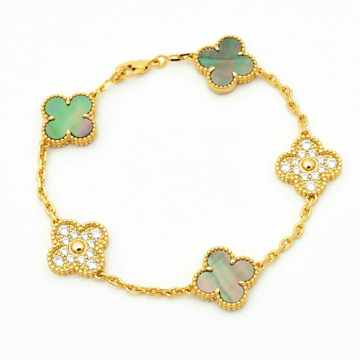 [Aura Jewels]New CLOVER 5 MOTIF GRAY MOP BRACELET COLLECTION