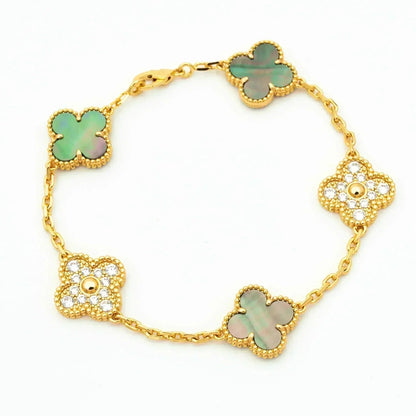 [Aura Jewels]New CLOVER 5 MOTIF GRAY MOP BRACELET COLLECTION