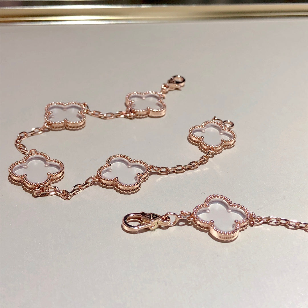 [Aura Jewels]New CLOVER 5 MOTIF ROCK CRYSTAL BRACELET
