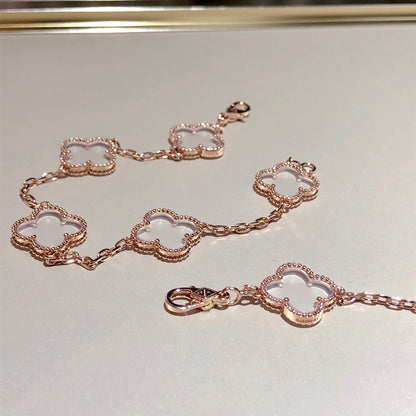 [Aura Jewels]New CLOVER 5 MOTIF ROCK CRYSTAL BRACELET