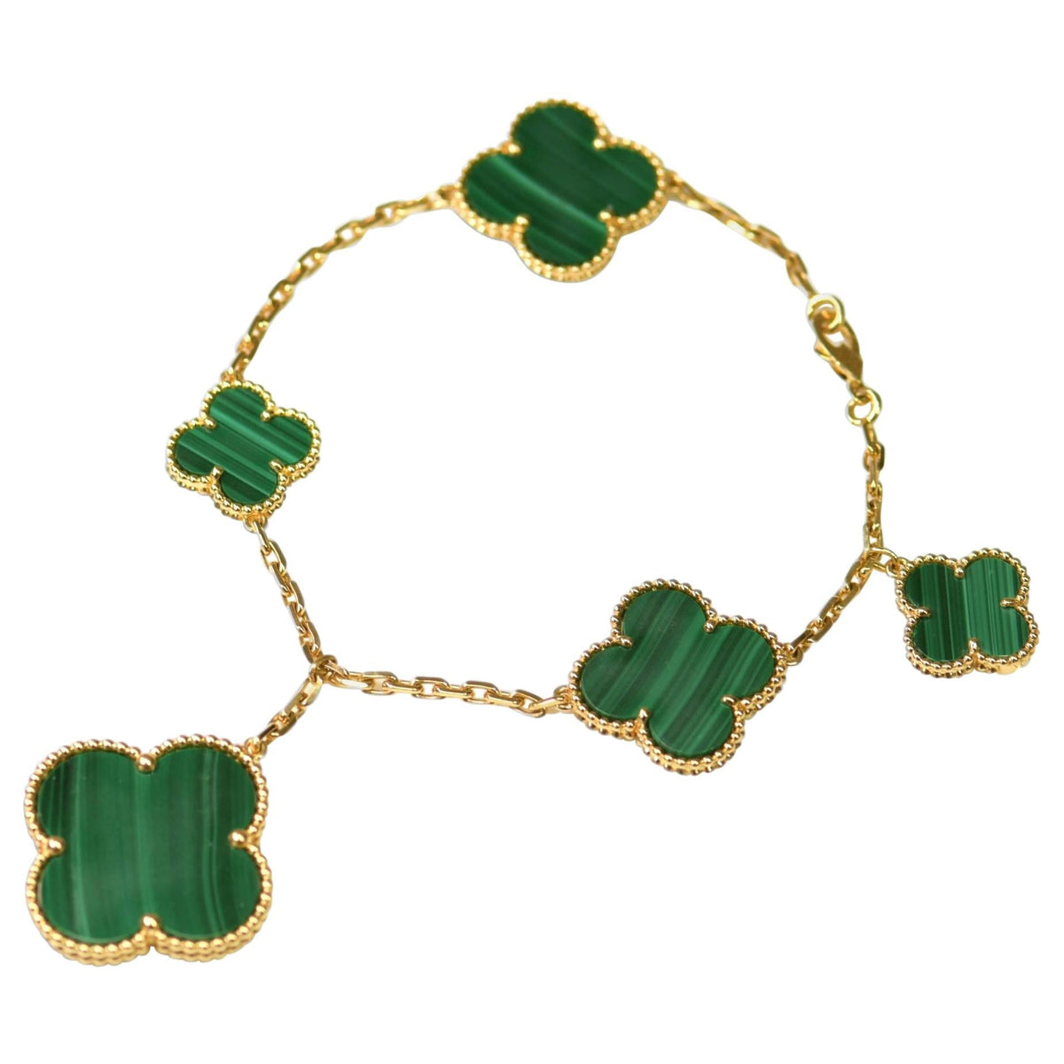¡®Aura Jewels¡¯MAGIC CLOVER MALACHITE GOLD BRACELET 5 MOTIFS