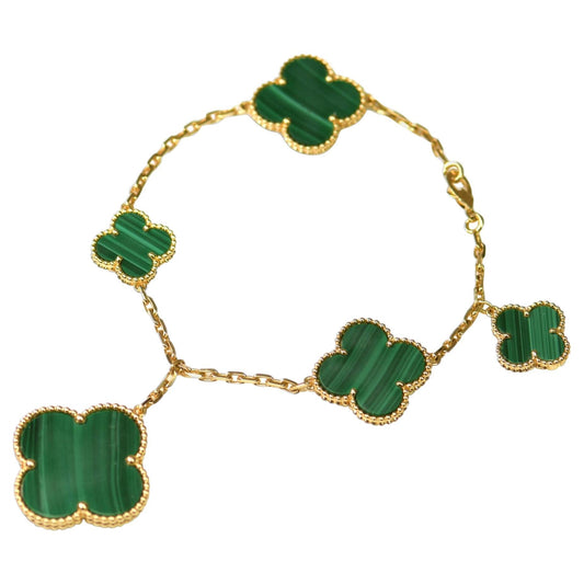 ¡®Aura Jewels¡¯MAGIC CLOVER MALACHITE GOLD BRACELET 5 MOTIFS