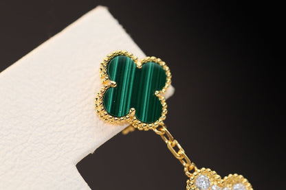 ¡®Aura Jewels¡¯CLOVER EARRINGS GOLD MALACHITE DIAMOND 3 MOTIF