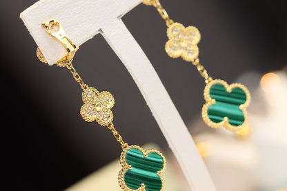¡®Aura Jewels¡¯CLOVER EARRINGS GOLD MALACHITE DIAMOND 3 MOTIF