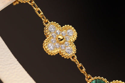 ¡®Aura Jewels¡¯CLOVER EARRINGS GOLD MALACHITE DIAMOND 3 MOTIF
