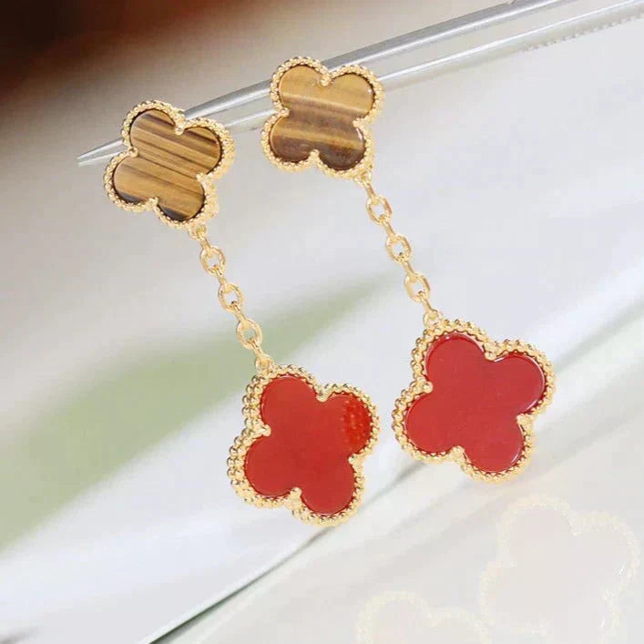 ¡®Aura Jewels¡¯CLOVER  2 MOTIF  TIGER EYE CARNELIAN EARRINGS