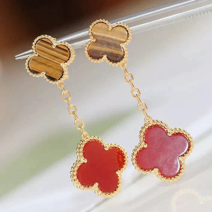 ¡®Aura Jewels¡¯CLOVER  2 MOTIF  TIGER EYE CARNELIAN EARRINGS