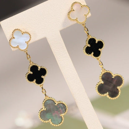 ¡®Aura Jewels¡¯CLOVER EARRINGS GOLD ONYX MOP 3 MOTIF