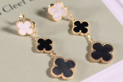 ¡®Aura Jewels¡¯CLOVER EARRINGS GOLD ONYX MOP 3 MOTIF