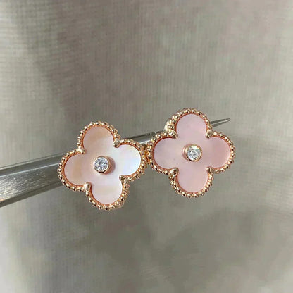 ¡®Aura Jewels¡¯CLOVER MEDIUM 1 MOTIFS  PINK MOP DIAMOND EARRINGS
