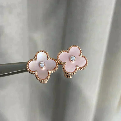¡®Aura Jewels¡¯CLOVER MEDIUM 1 MOTIFS  PINK MOP DIAMOND EARRINGS