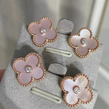¡®Aura Jewels¡¯CLOVER MEDIUM 1 MOTIFS  PINK MOP DIAMOND EARRINGS