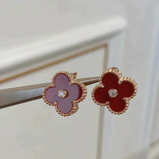 ¡®Aura Jewels¡¯CLOVER MEDIUM 1 MOTIFS CARNELIAN  DIAMOND earrings