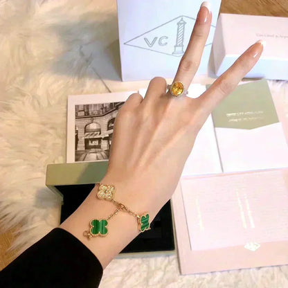 [Aura Jewels]New  CLOVER 5 MOTIF MALACHITE BRACELET COLLECTION