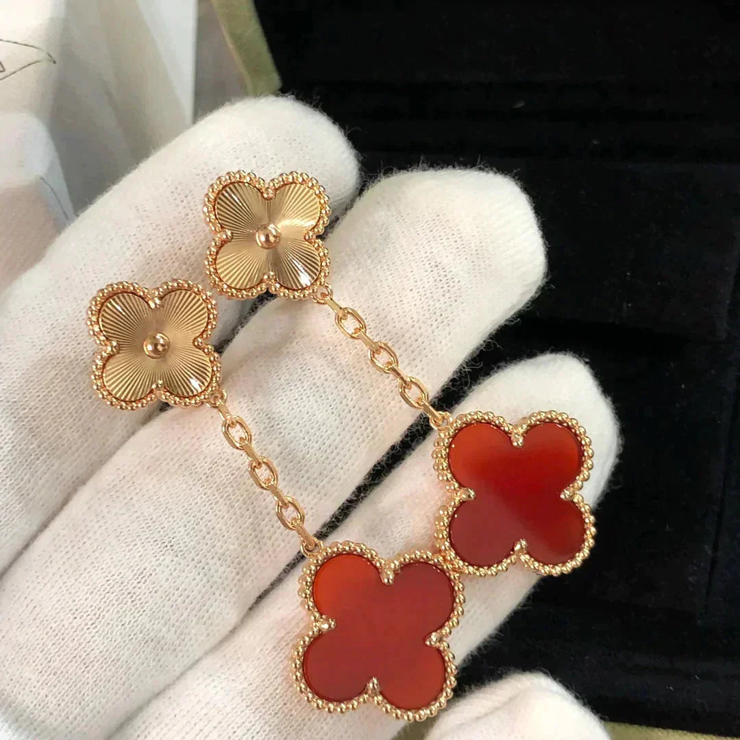 ¡®Aura Jewels¡¯CLOVER 2 MOTIF  LASER CARNELIAN EARRINGS