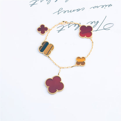 ¡®Aura Jewels¡¯CLOVER BRACELET 5 MOTIFS CARNELIAN TIGER EYE