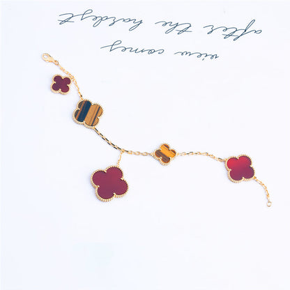 ¡®Aura Jewels¡¯CLOVER BRACELET 5 MOTIFS CARNELIAN TIGER EYE