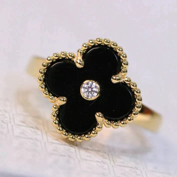 ¡®Aura Jewels¡¯CLOVER ONYX RING GOLD DIAMOND