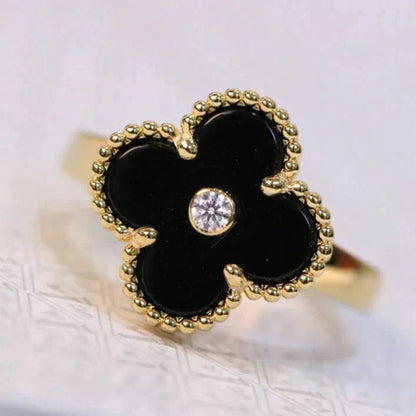 ¡®Aura Jewels¡¯CLOVER ONYX RING GOLD DIAMOND