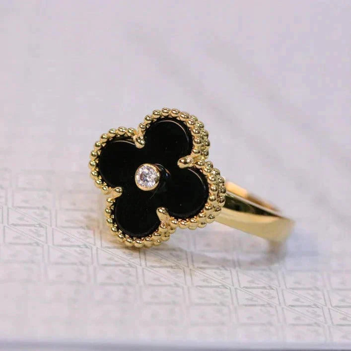 ¡®Aura Jewels¡¯CLOVER ONYX RING GOLD DIAMOND