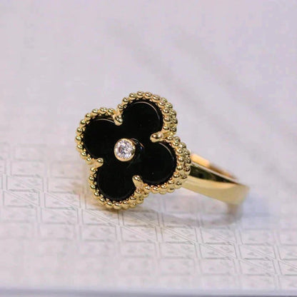 ¡®Aura Jewels¡¯CLOVER ONYX RING GOLD DIAMOND
