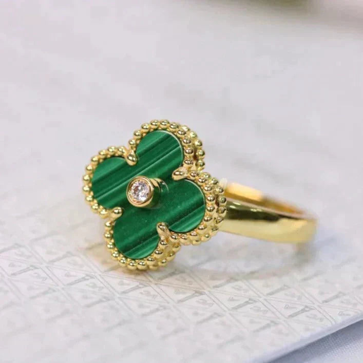 ¡®Aura Jewels¡¯CLOVER MALACHITE RING GOLD DIAMOND