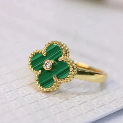 ¡®Aura Jewels¡¯CLOVER MALACHITE RING GOLD DIAMOND