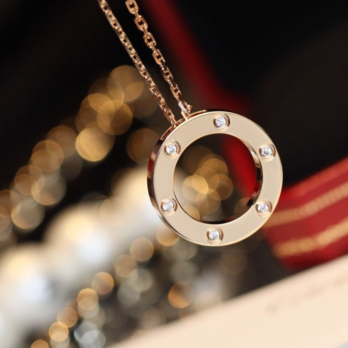 ¡®Aura Jewels¡¯LOVE NECKLACE 16MM 6 DIAMONDS PINK GOLD