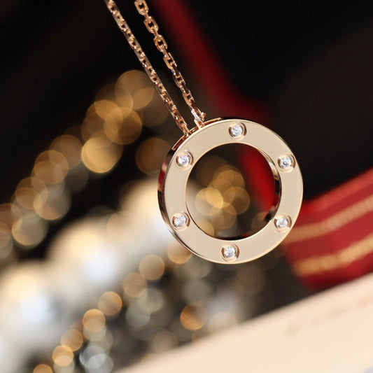 ¡®Aura Jewels¡¯LOVE NECKLACE 16MM 6 DIAMONDS PINK GOLD