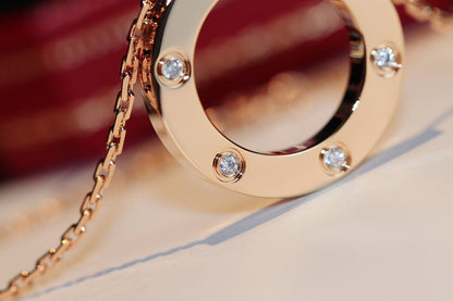 ¡®Aura Jewels¡¯LOVE NECKLACE 16MM 6 DIAMONDS PINK GOLD