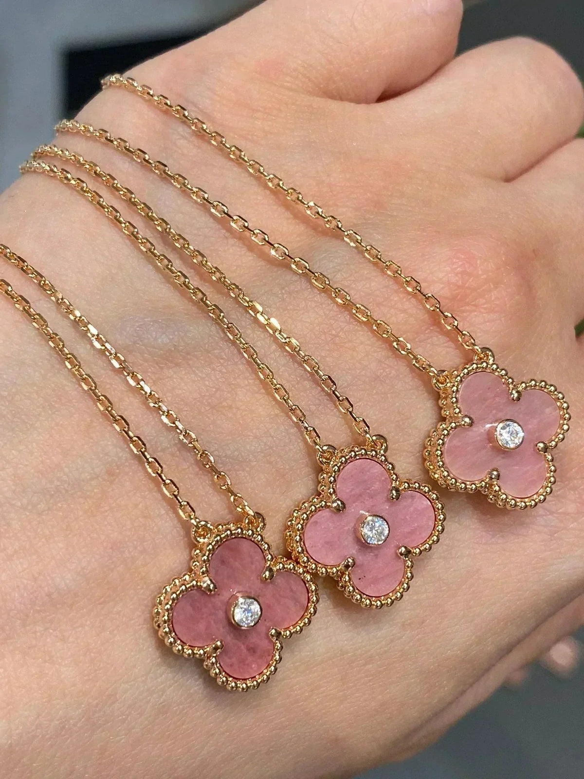 ¡®Aura Jewels¡¯CLOVER 15MM DIAMOND RHODONITE NECKLACE