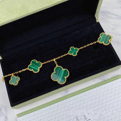 ¡®Aura Jewels¡¯MAGIC CLOVER MALACHITE GOLD BRACELET 5 MOTIFS