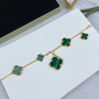 ¡®Aura Jewels¡¯MAGIC CLOVER MALACHITE GOLD BRACELET 5 MOTIFS
