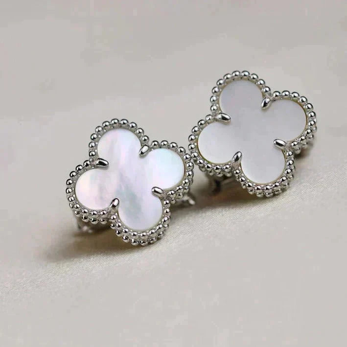 ¡®Aura Jewels¡¯CLOVER MEDIUM 1 MOTIFS  WHITE MOP EARRINGS SILVER