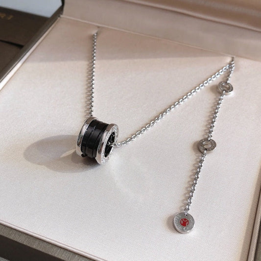 [Aura Jewels]ZERO 1 BLACK CERAMIC SILVER NECKLACE