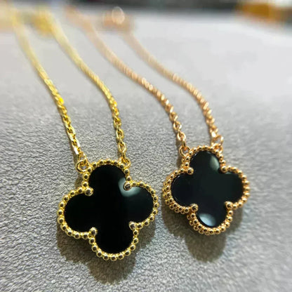 ¡®Aura Jewels¡¯CLOVER 15MM BLACK ONYX SINGLE FLOWER NECKLACE