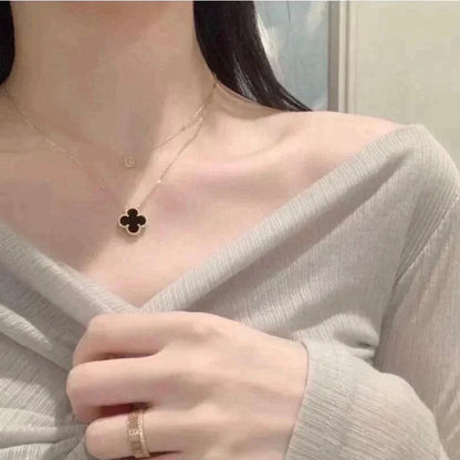 ¡®Aura Jewels¡¯CLOVER 15MM BLACK ONYX SINGLE FLOWER NECKLACE