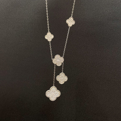 ¡®Aura Jewels¡¯CLOVER 5 MOTIFS SILVER DIAMONDS NECKLACE
