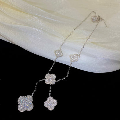 ¡®Aura Jewels¡¯CLOVER 5 MOTIFS SILVER DIAMONDS NECKLACE