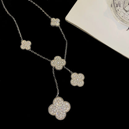 ¡®Aura Jewels¡¯CLOVER 5 MOTIFS SILVER DIAMONDS NECKLACE