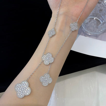 ¡®Aura Jewels¡¯CLOVER 5 MOTIFS SILVER DIAMONDS NECKLACE