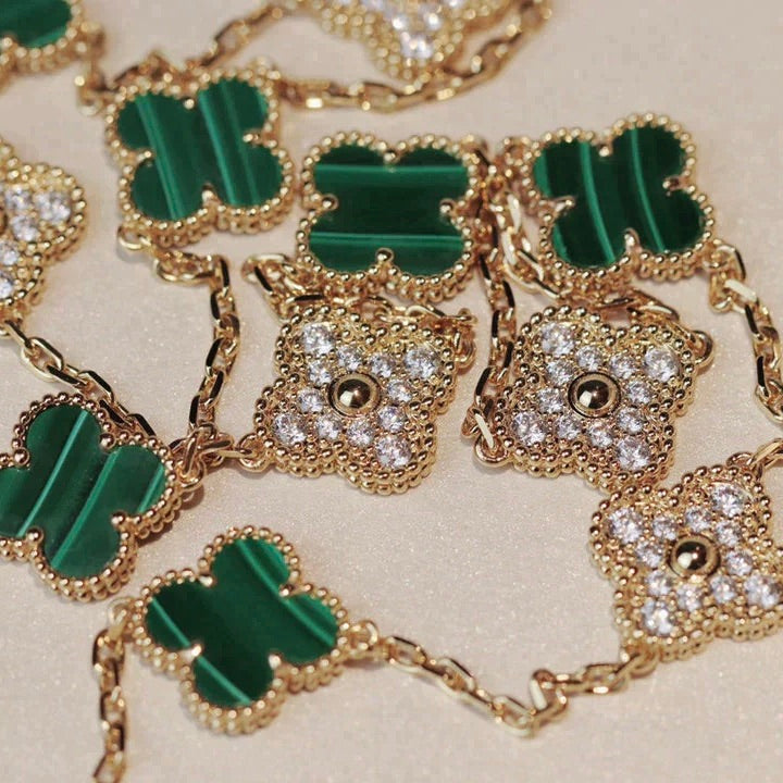 ¡®Aura Jewels¡¯CLOVER 20 MOTIFS MALACHITE DIAMOND NECKLACE