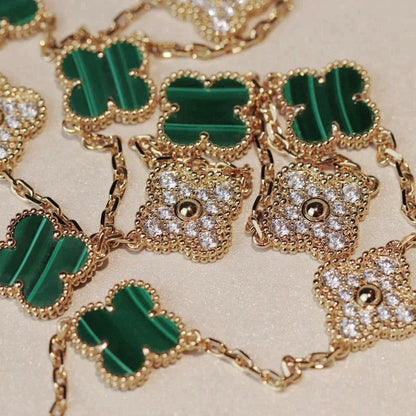 ¡®Aura Jewels¡¯CLOVER 20 MOTIFS MALACHITE DIAMOND NECKLACE