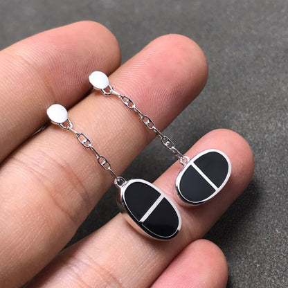 ¡®Aura Jewels¡¯CHAINE VERSO BLACK CERAMIC SILVER EARRINGS