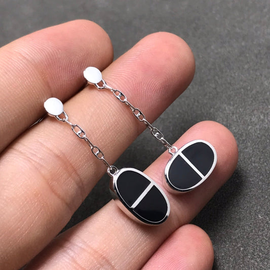 ¡®Aura Jewels¡¯CHAINE VERSO BLACK CERAMIC SILVER EARRINGS