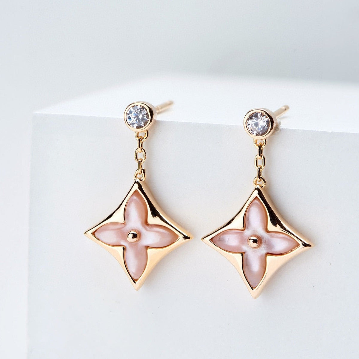 ¡®Aura Jewels¡¯DOUBLE STAR PINK GOLD MOP DROP EARRINGS