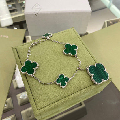 ¡®Aura Jewels¡¯CLOVER 5 MOTIFS SIVLER MALACHITE BRACELET