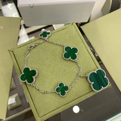¡®Aura Jewels¡¯CLOVER 5 MOTIFS SIVLER MALACHITE BRACELET